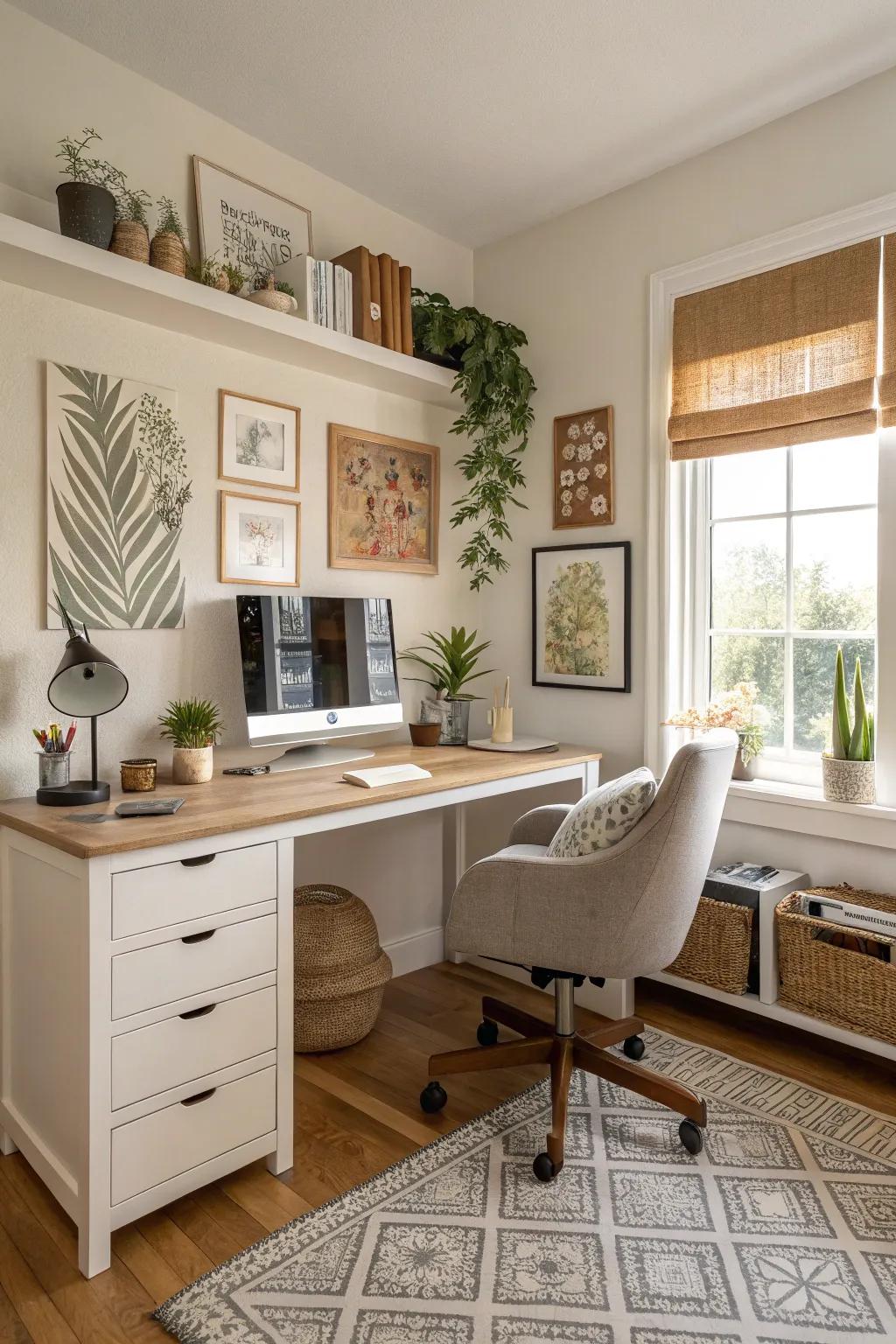A peaceful home office designed with Feng Shui.