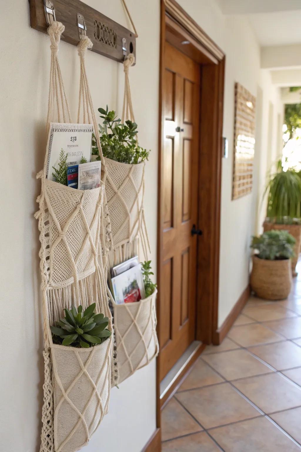 Woven wall pockets present fashionable organization.