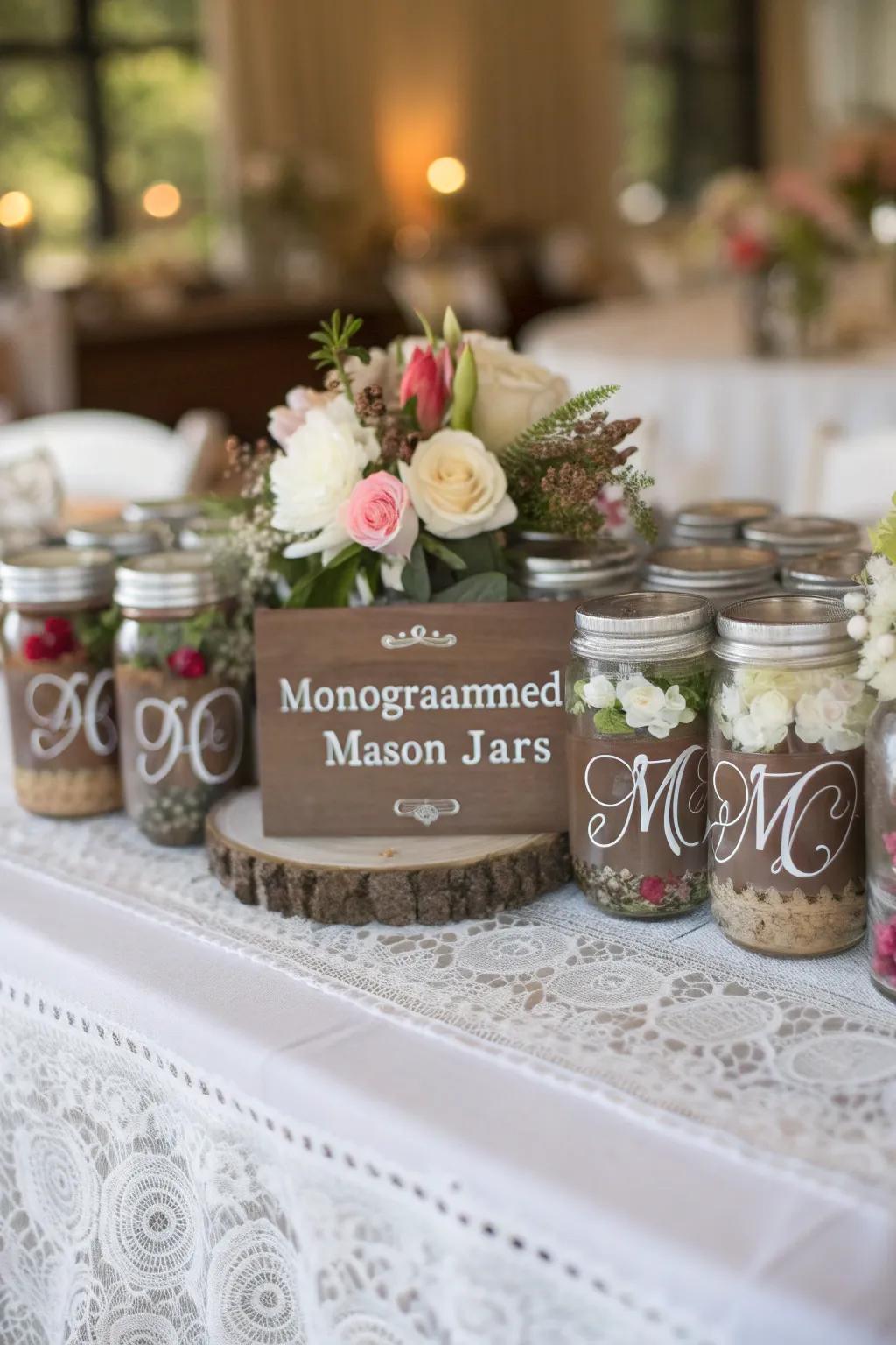 Personalised monogrammed preserving-style jars for special occasions.