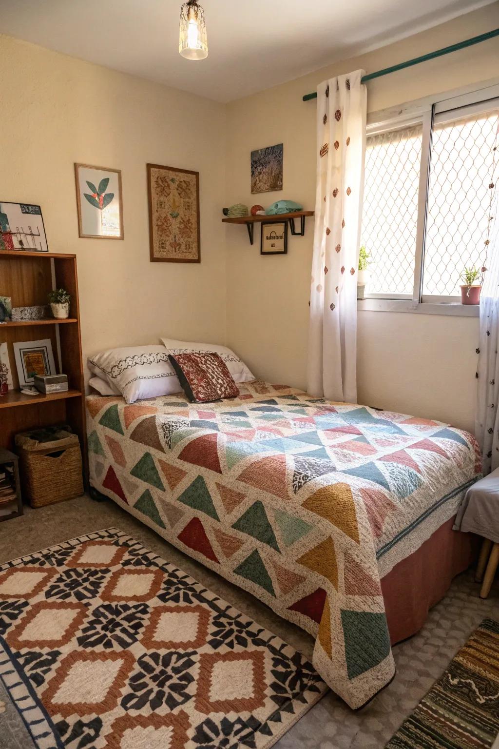 Geometric shapes add modern style.