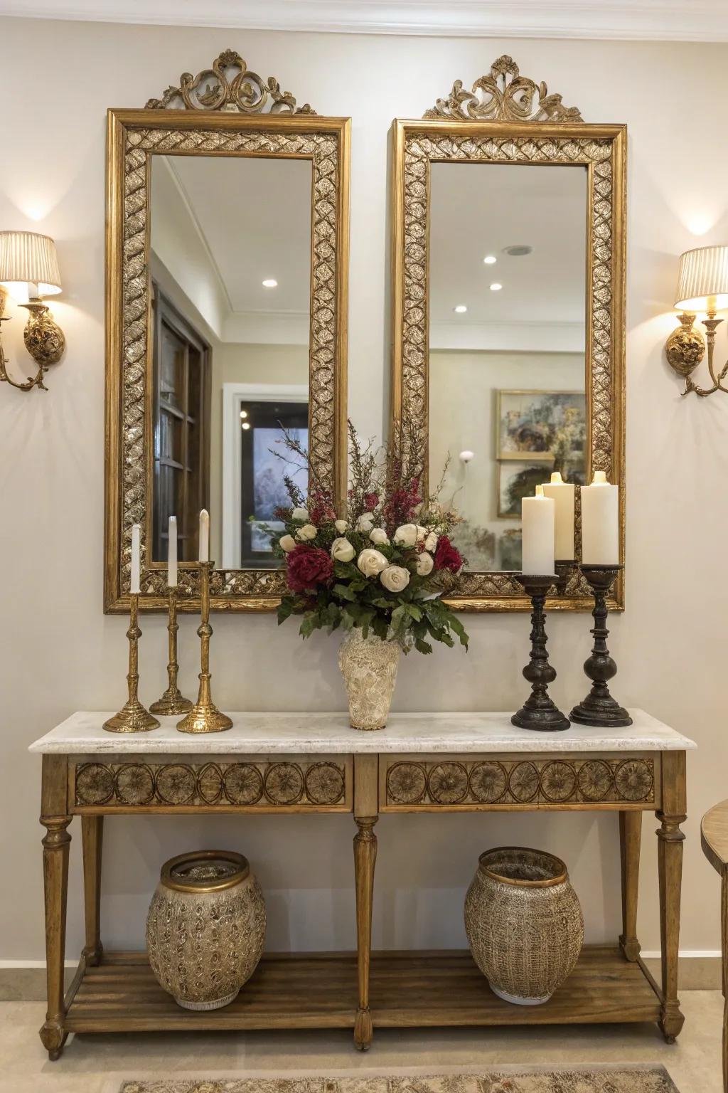 Double reflectors offer balance and harmony in decor.