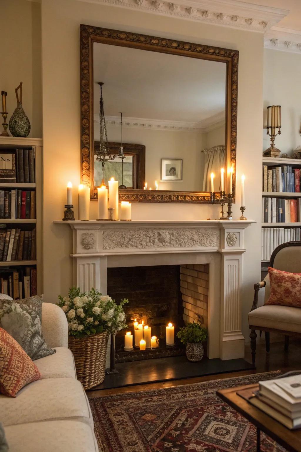 Reflectors above surrounds enhance warmth and design.