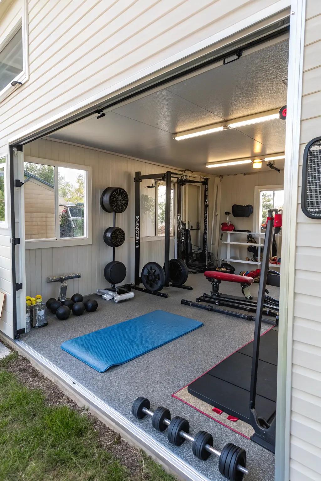 A home workout space featuring exercise apparatus and mirrors, designed for convenient workouts at home.