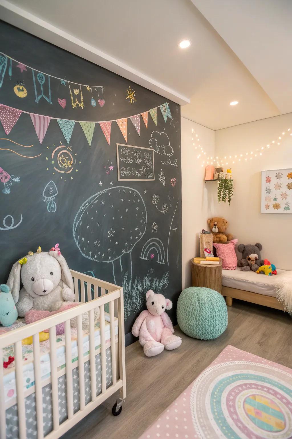 A wall made for chalk offers creative freedom and enjoyment.