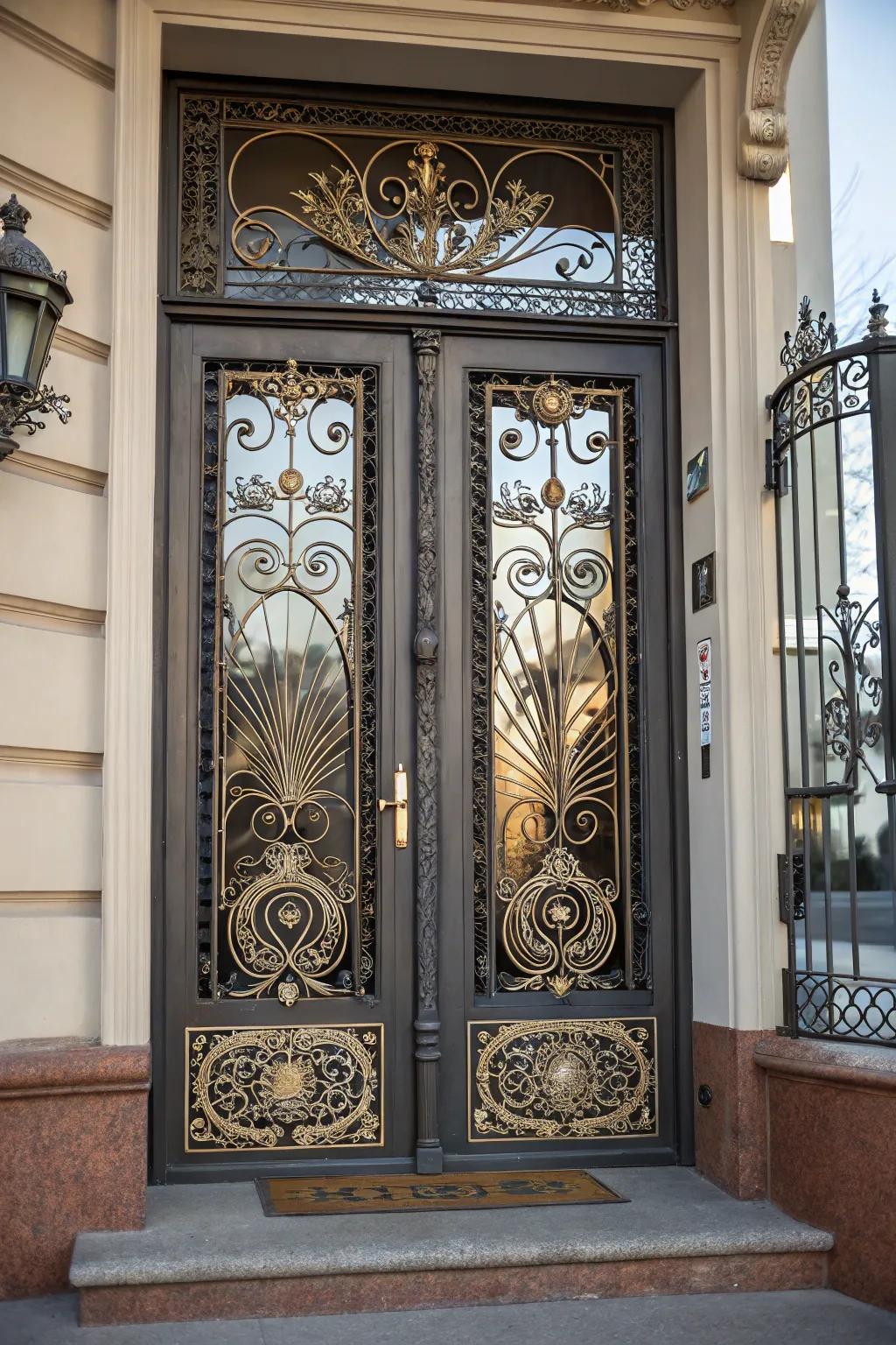 Imaginative metalwork adds elegance and artistry to your door.