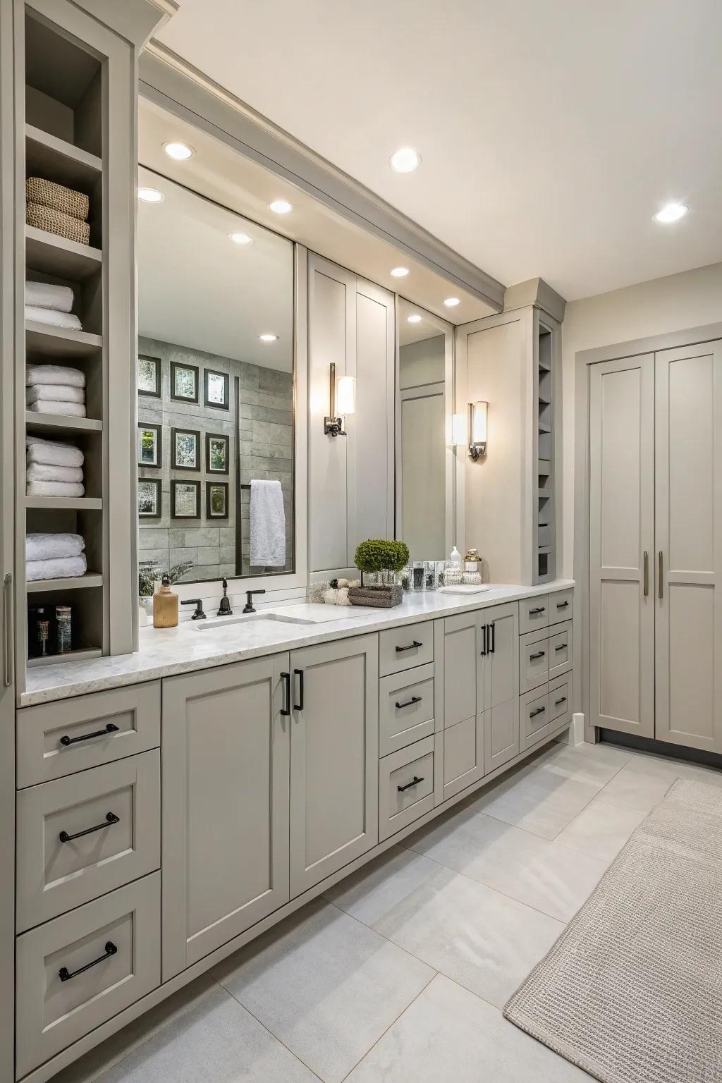 A full wall of cupboards provides enough storage.