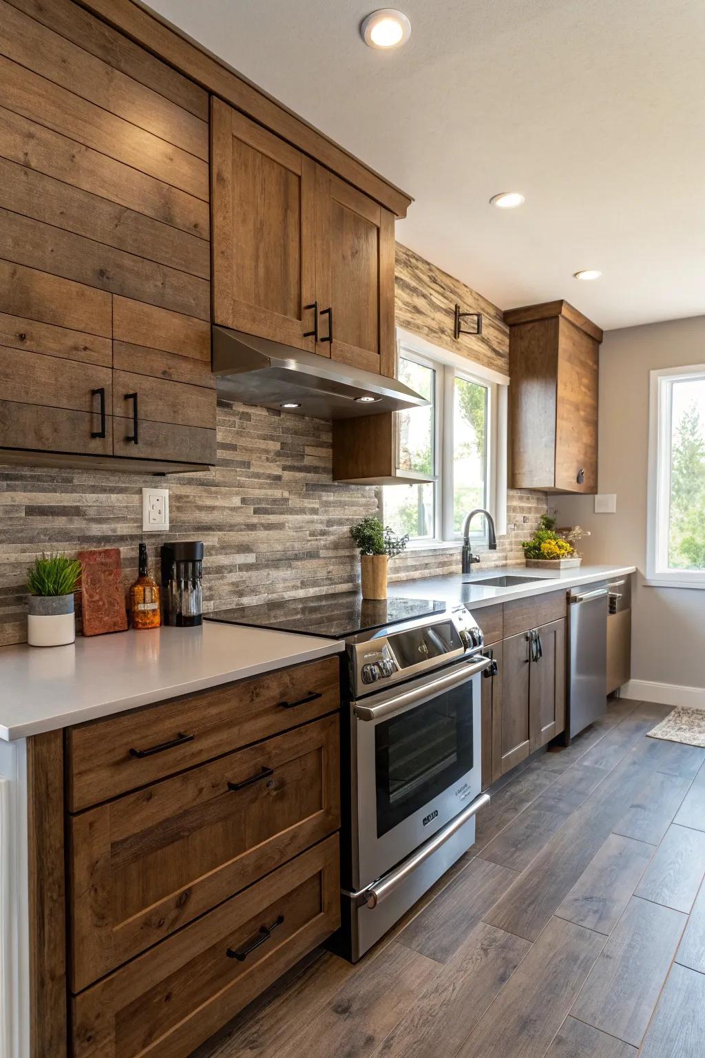 Wood-style squares offer warmth and durability.
