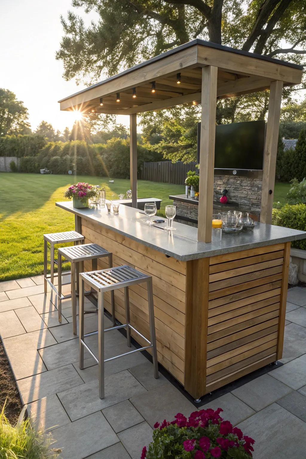 Weather-resistant materials make this bar durable and stylish.