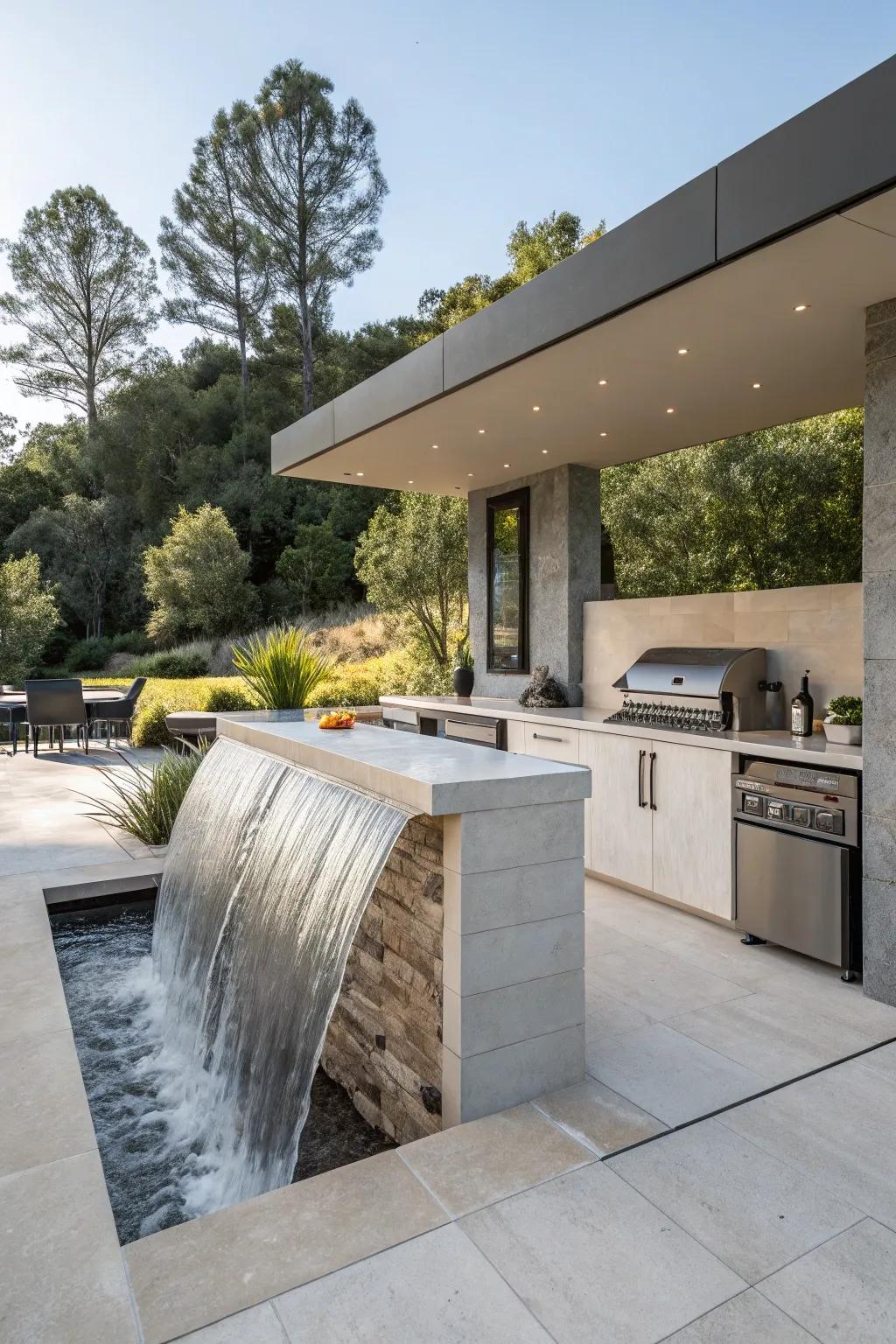 Cascading worktops bringing drama and elegance to open-air spaces.