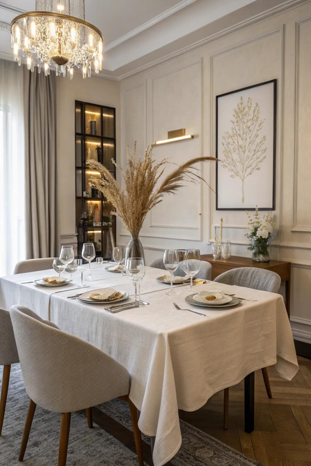 A sophisticated dining atmosphere is created by simple elegance.