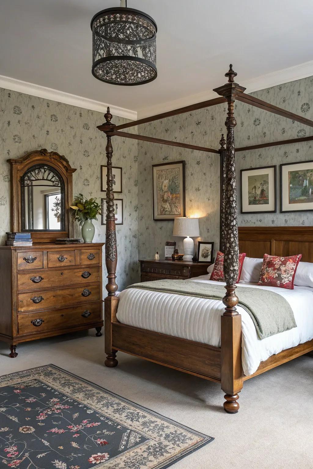 Period pieces add character to the room.