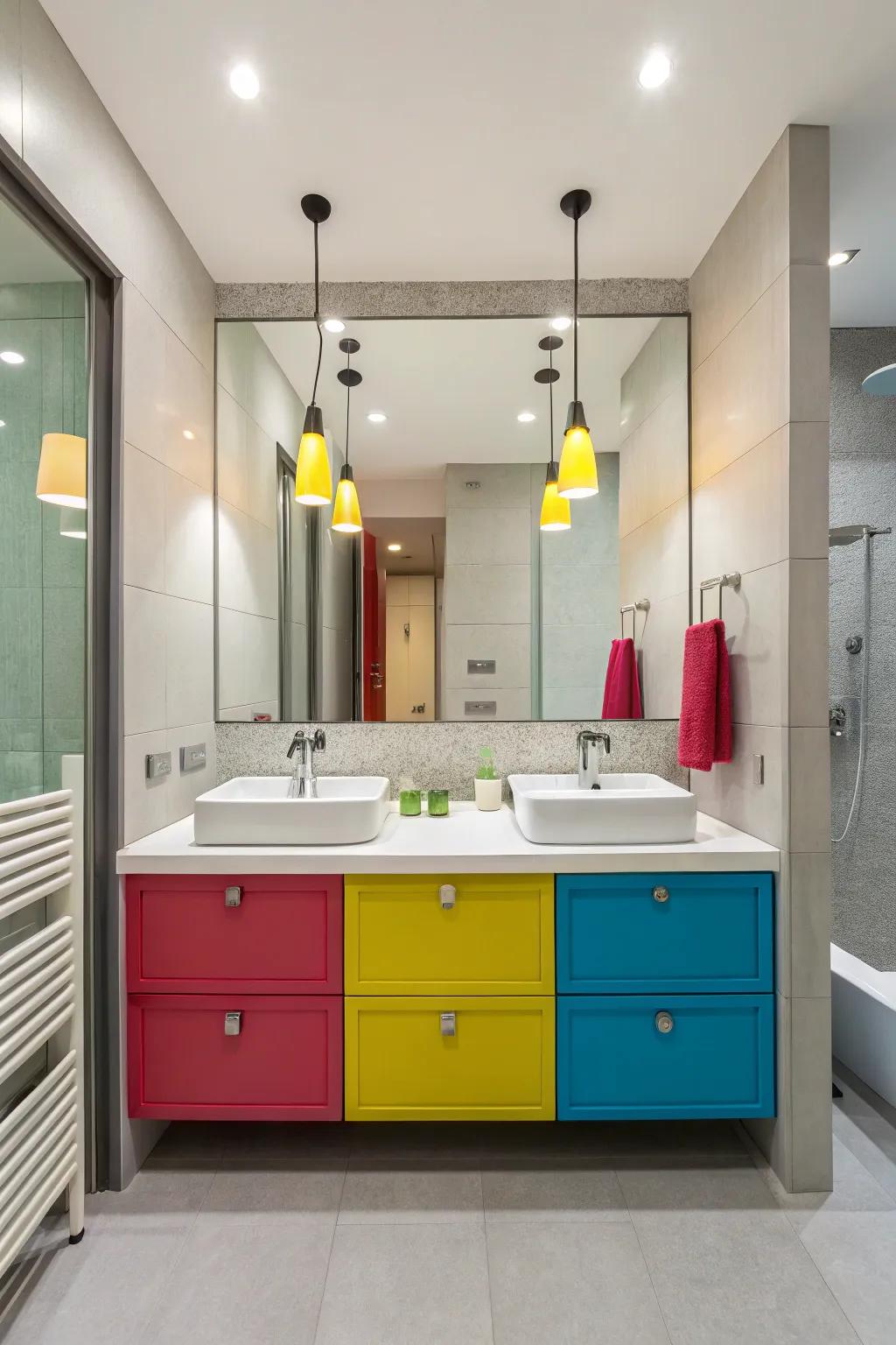 Colorful lights bringing life to bathroom design.