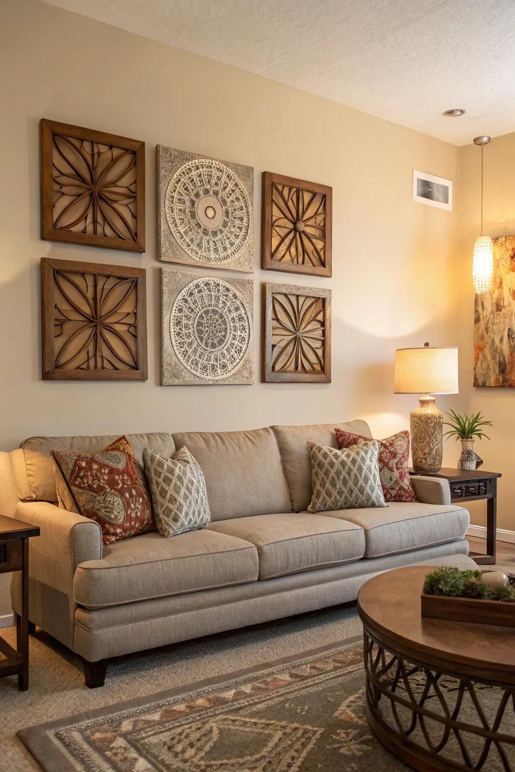 Textured art adds depth and visual appeal.