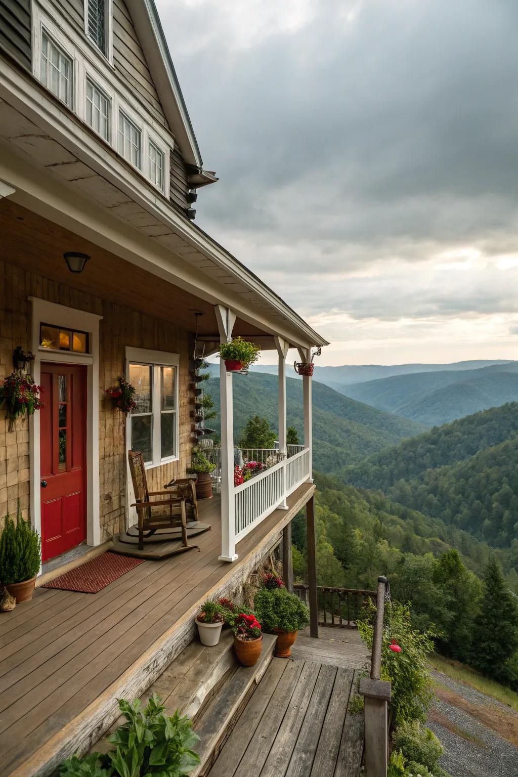 Wraparound veranda enriching open-air living adventure.