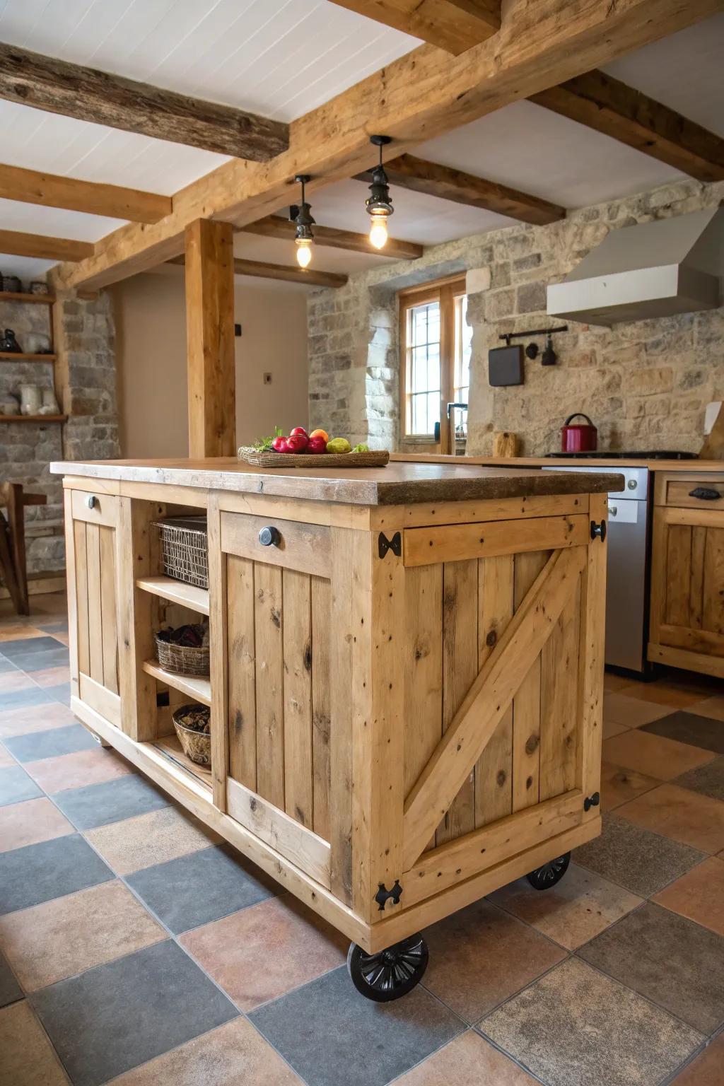 A charming upcycled wood kitchen island