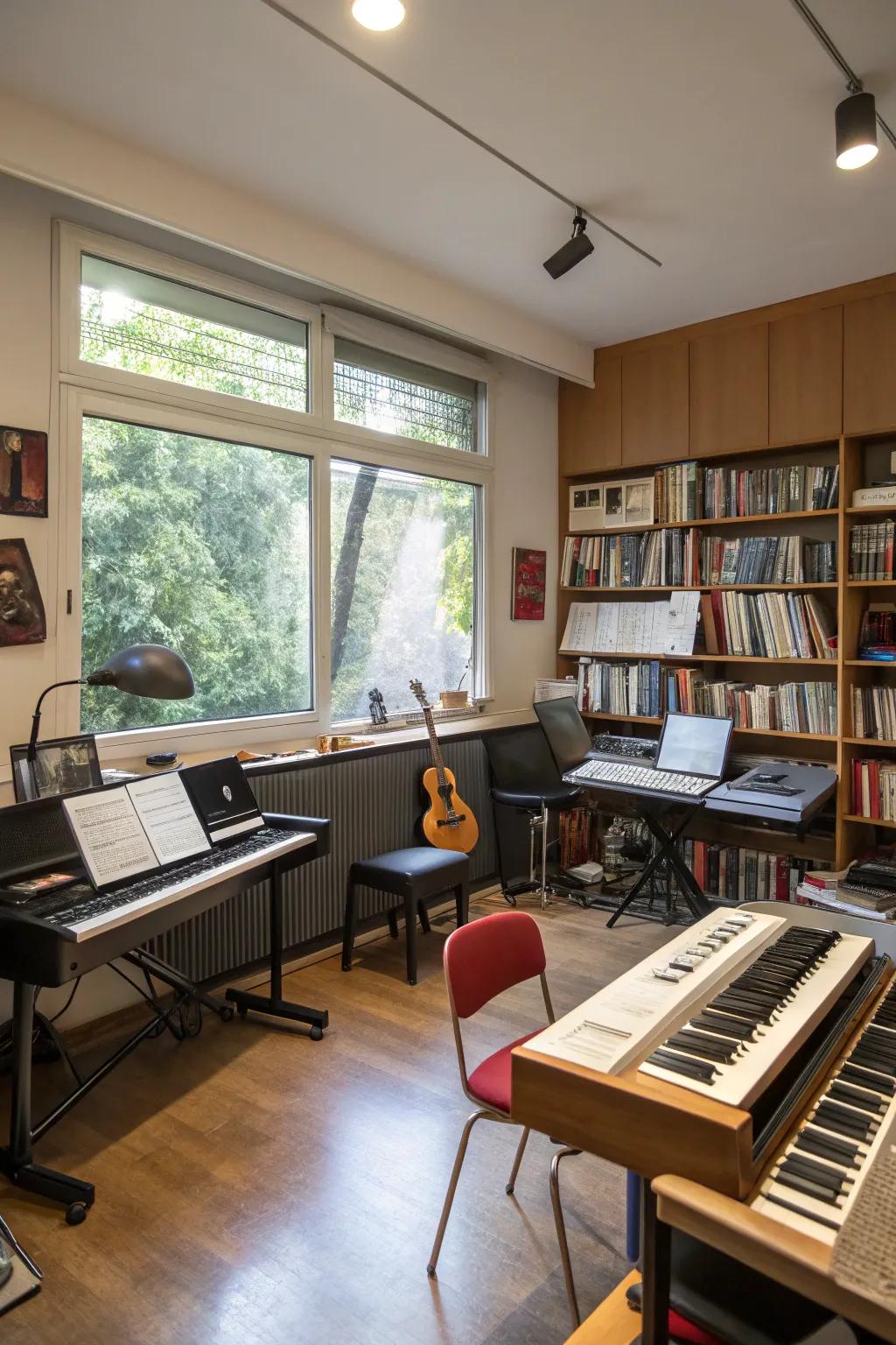 A dedicated workspace fosters creativity and enhances focus in the music room.