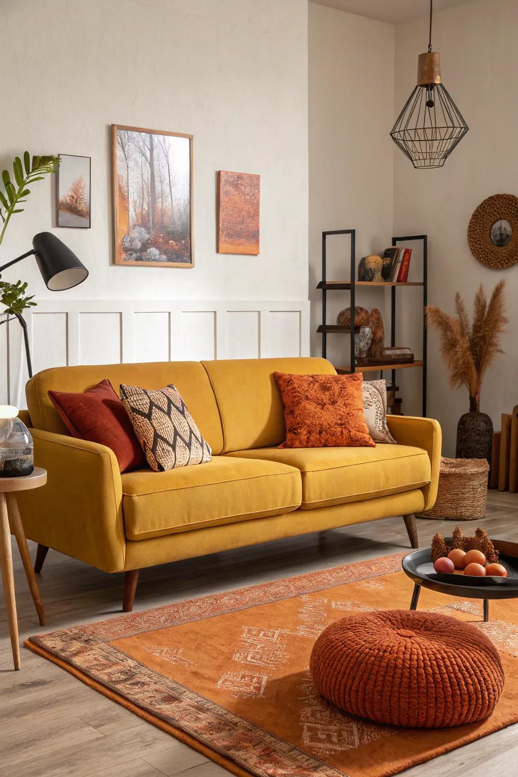 Burnt sienna accents incorporate cordiality and snugness.