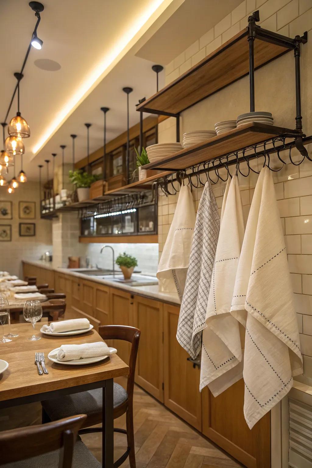 Overhead racks offer an innovative napkin storage option.