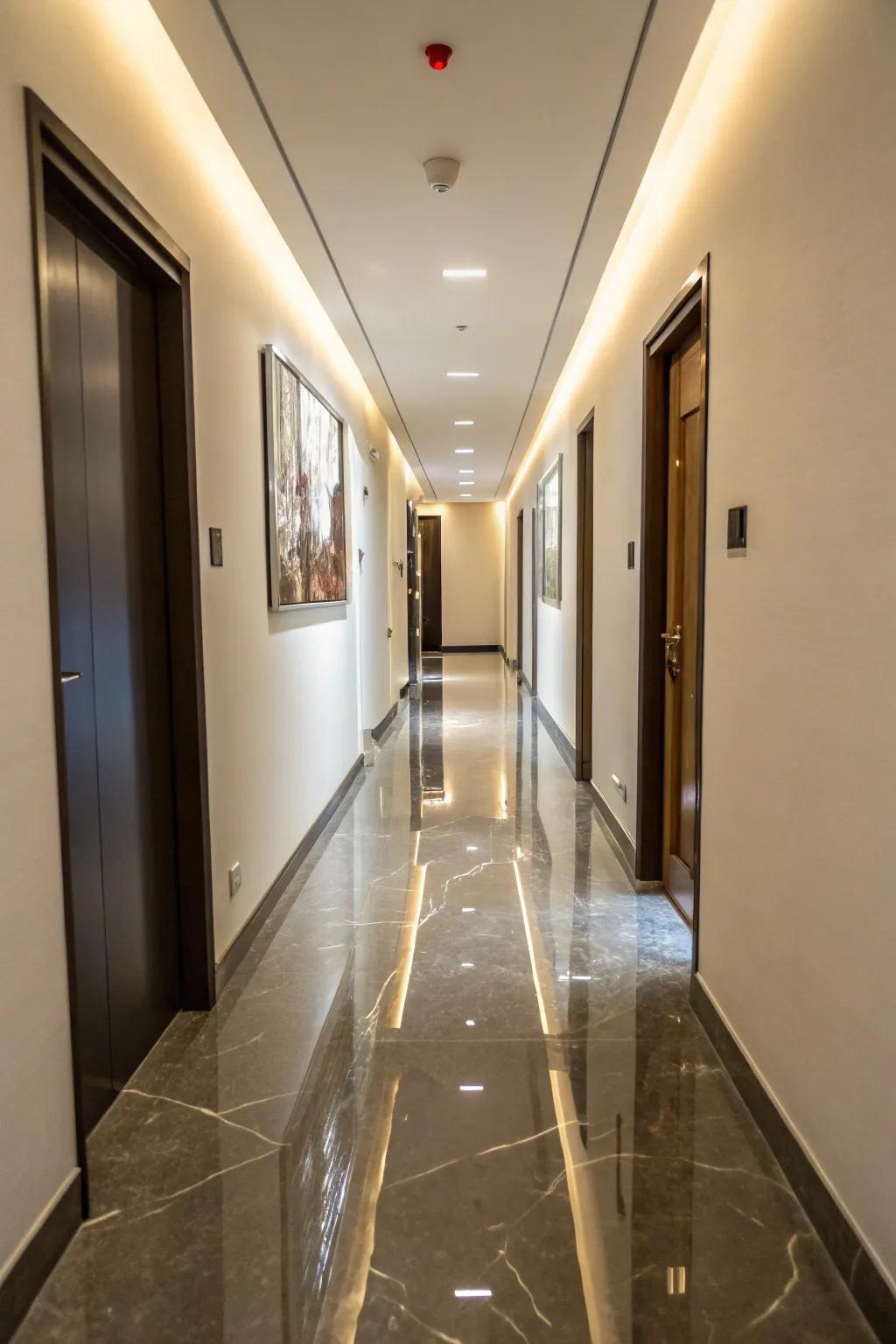 Epoxy finishing delivers a sleek and consistent surface for passageway floors.