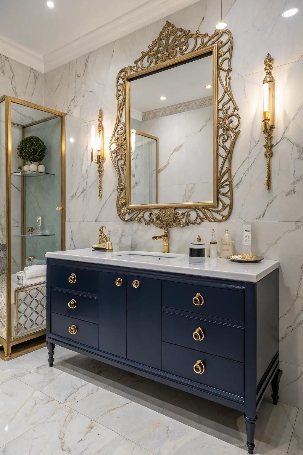 Ornate reflector borders add vintage glamour.