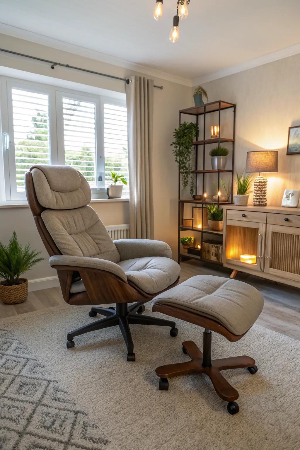 Seats with footrests offer a blend of relaxation and efficiency.