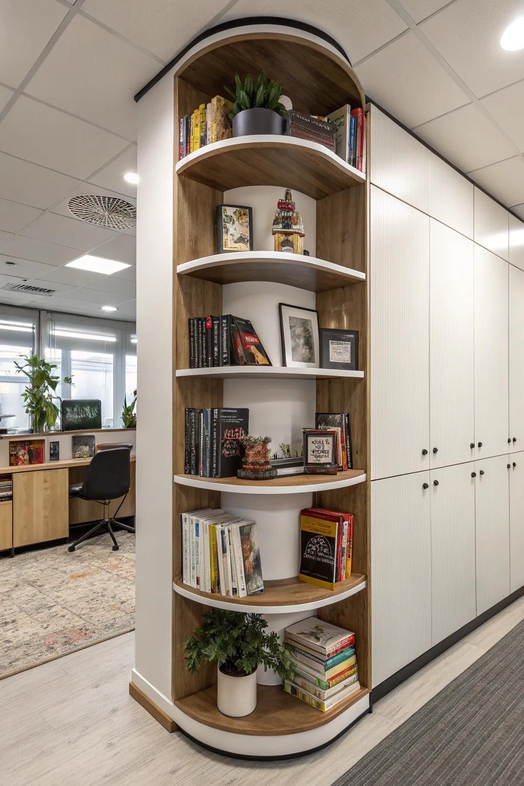 Spinning shelves blend convenience with a lively aspect.