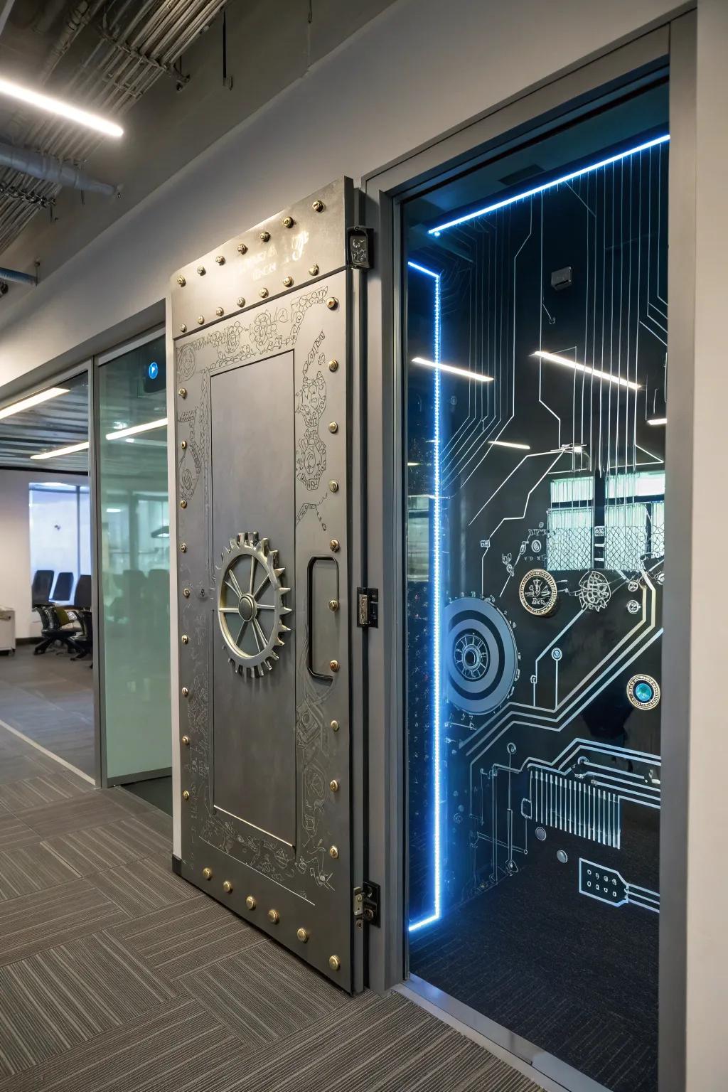 Step into the future using a tech-themed office door.