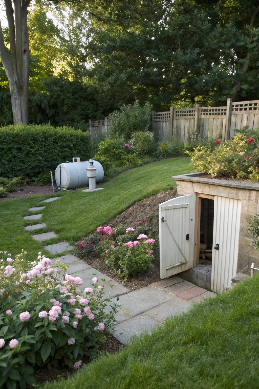 A garden with no apparent oil container, attributable to a subterranean establishment.