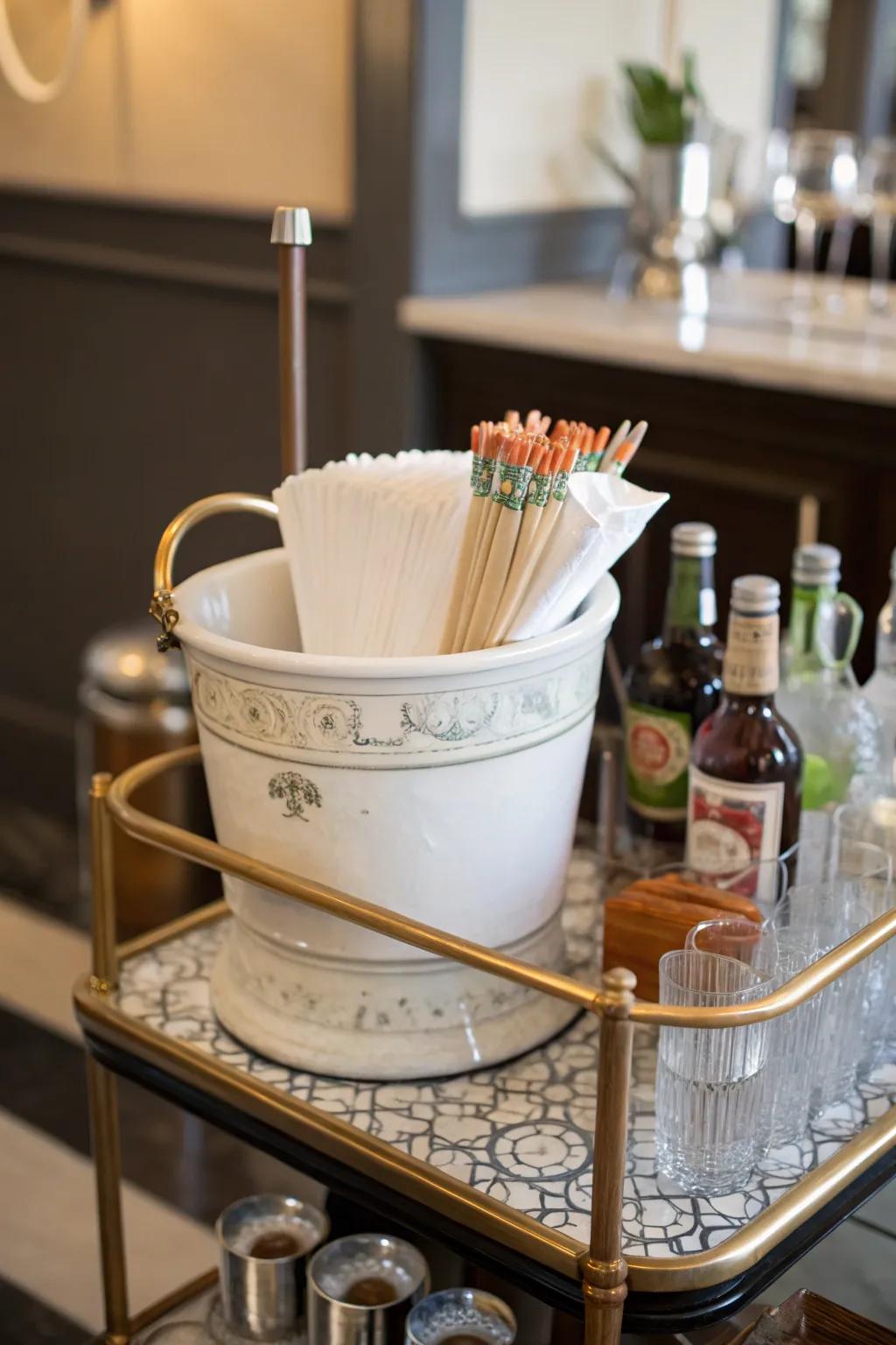 Incorporate an element of elegance to your movable bar via a jug.