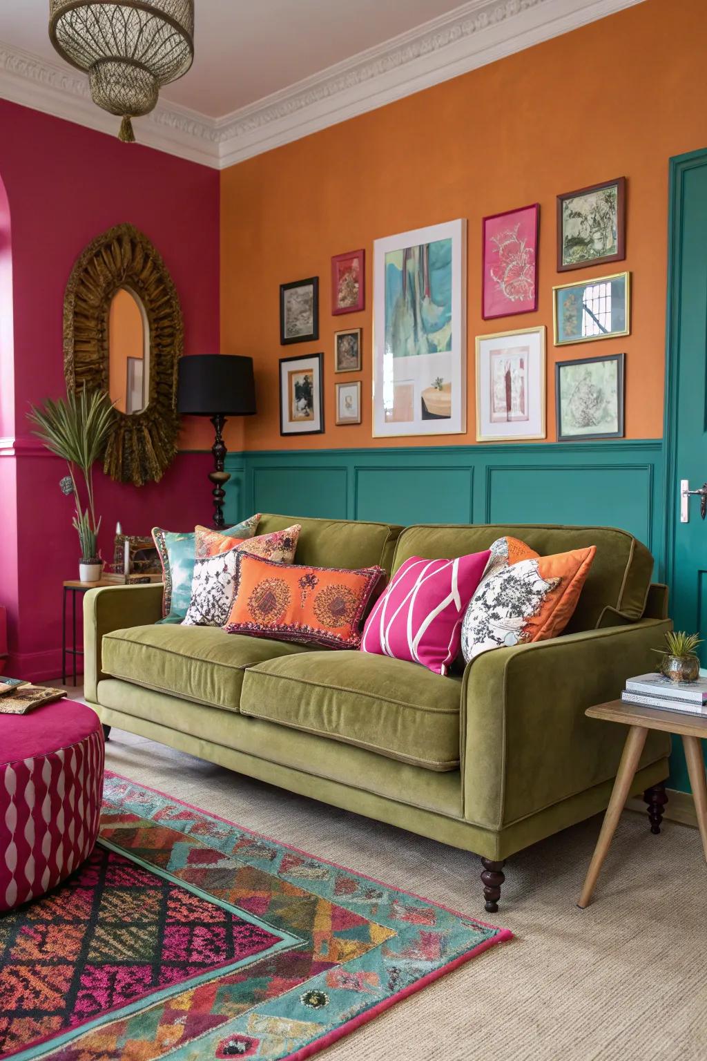 Unforeseen color fusions fashion a striking and singular look.