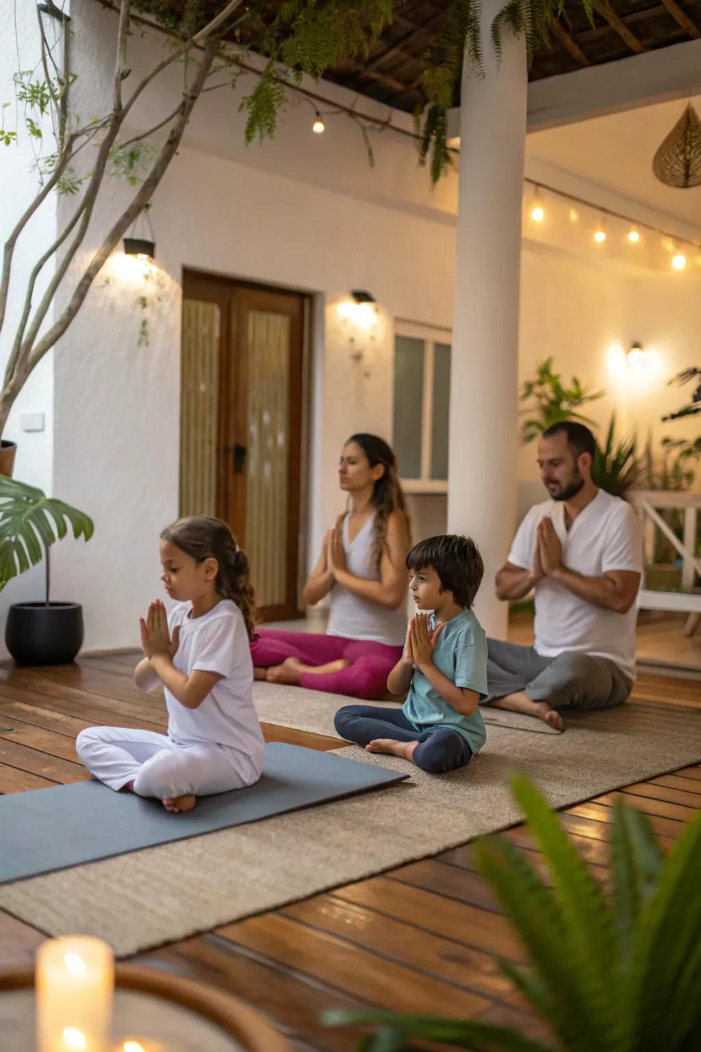 A calming yoga session promotes family well-being.