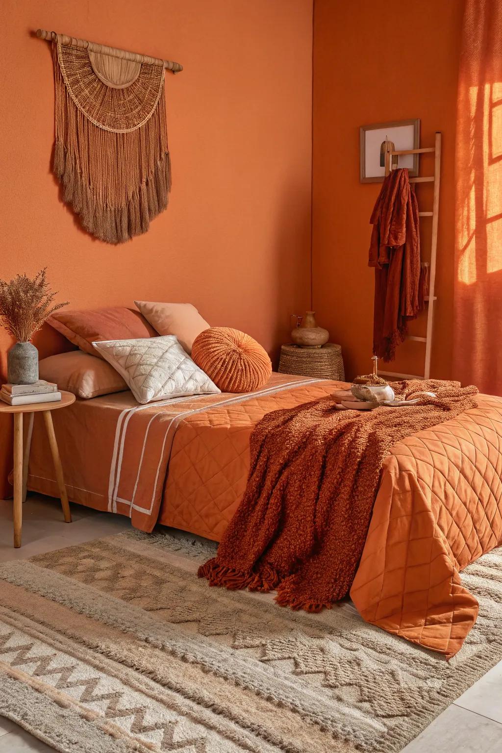 Layered feels fashion a rich and inviting atmosphere with orange walls.