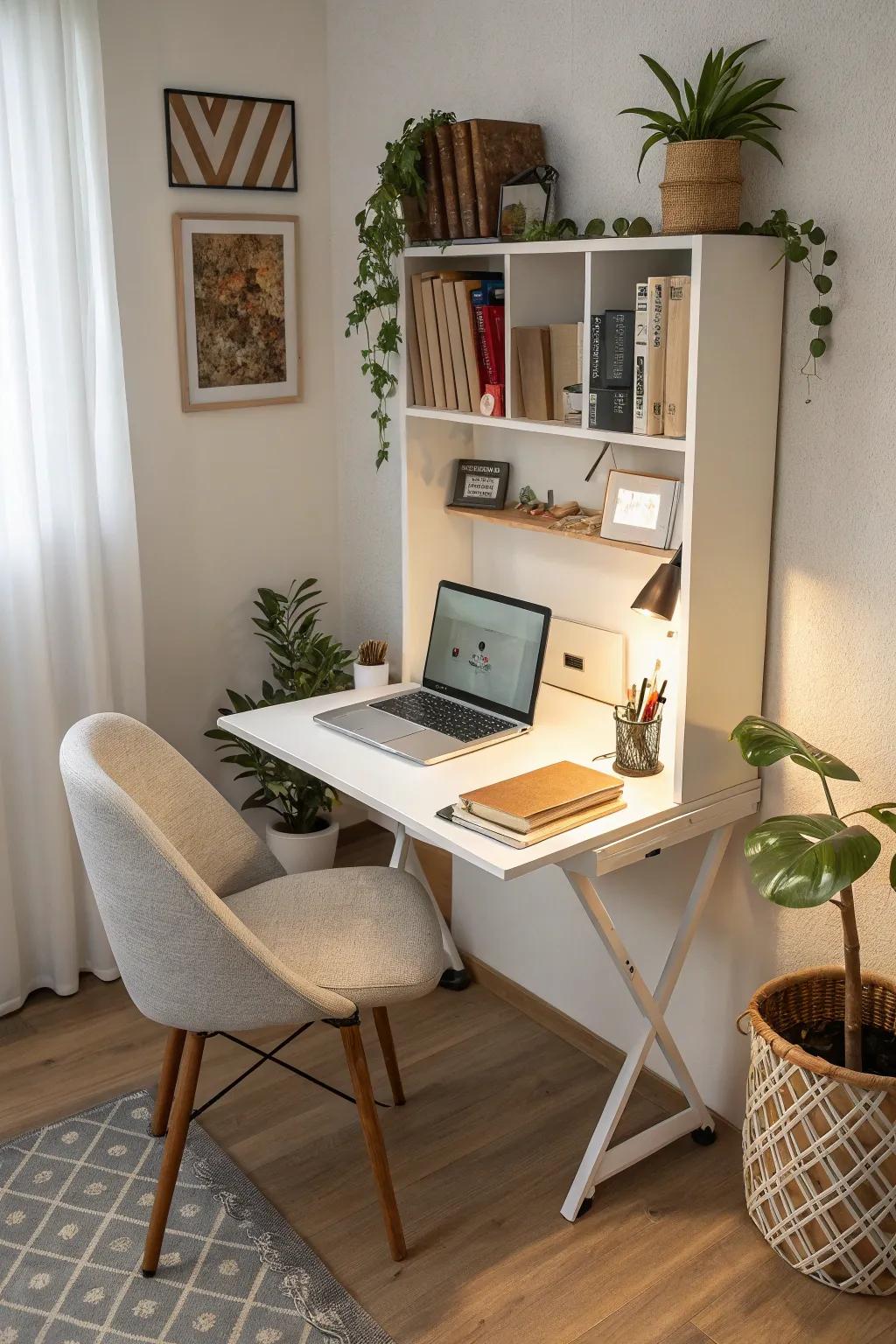 A desk that mounts on the wall is great for small offices.
