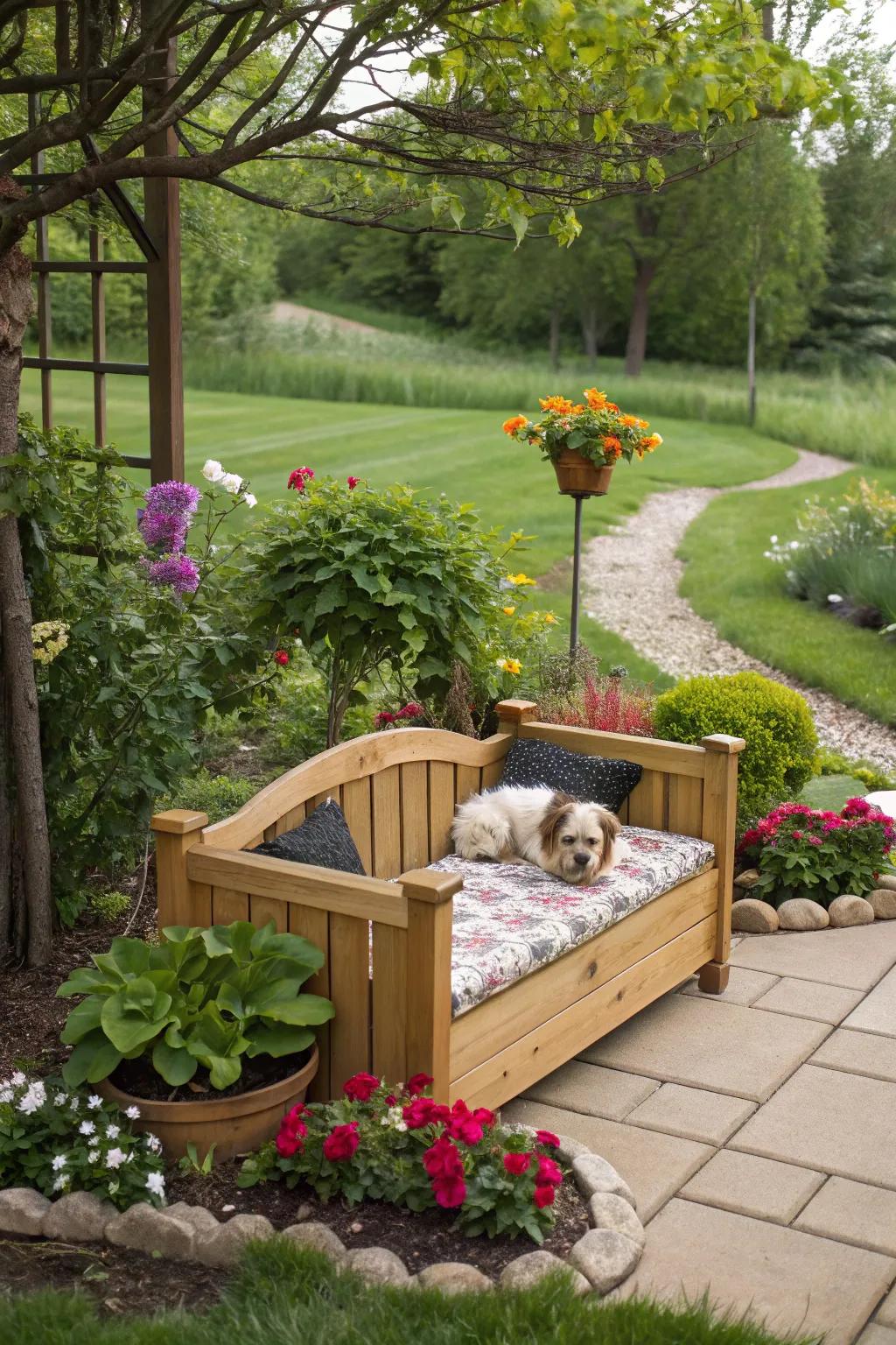 A bench as inviting for pets as it is for people.