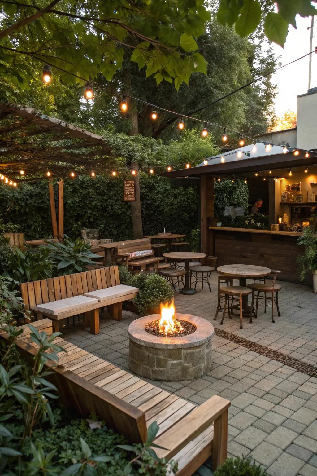 A cozy java station with a nearby fire pit for warmth and ambiance.