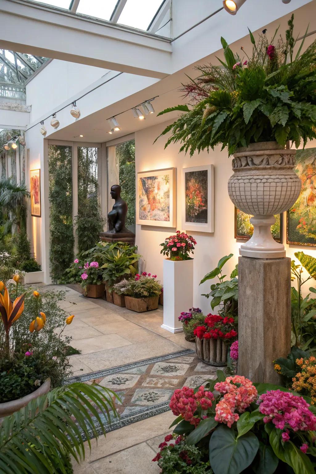 Art displays lending a unique flair to a garden room.