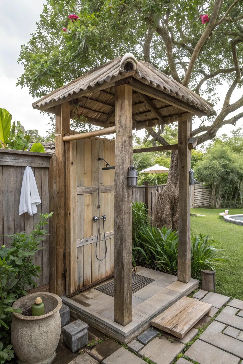 Convey rustic sophistication to your shower through timber that has been reclaimed.