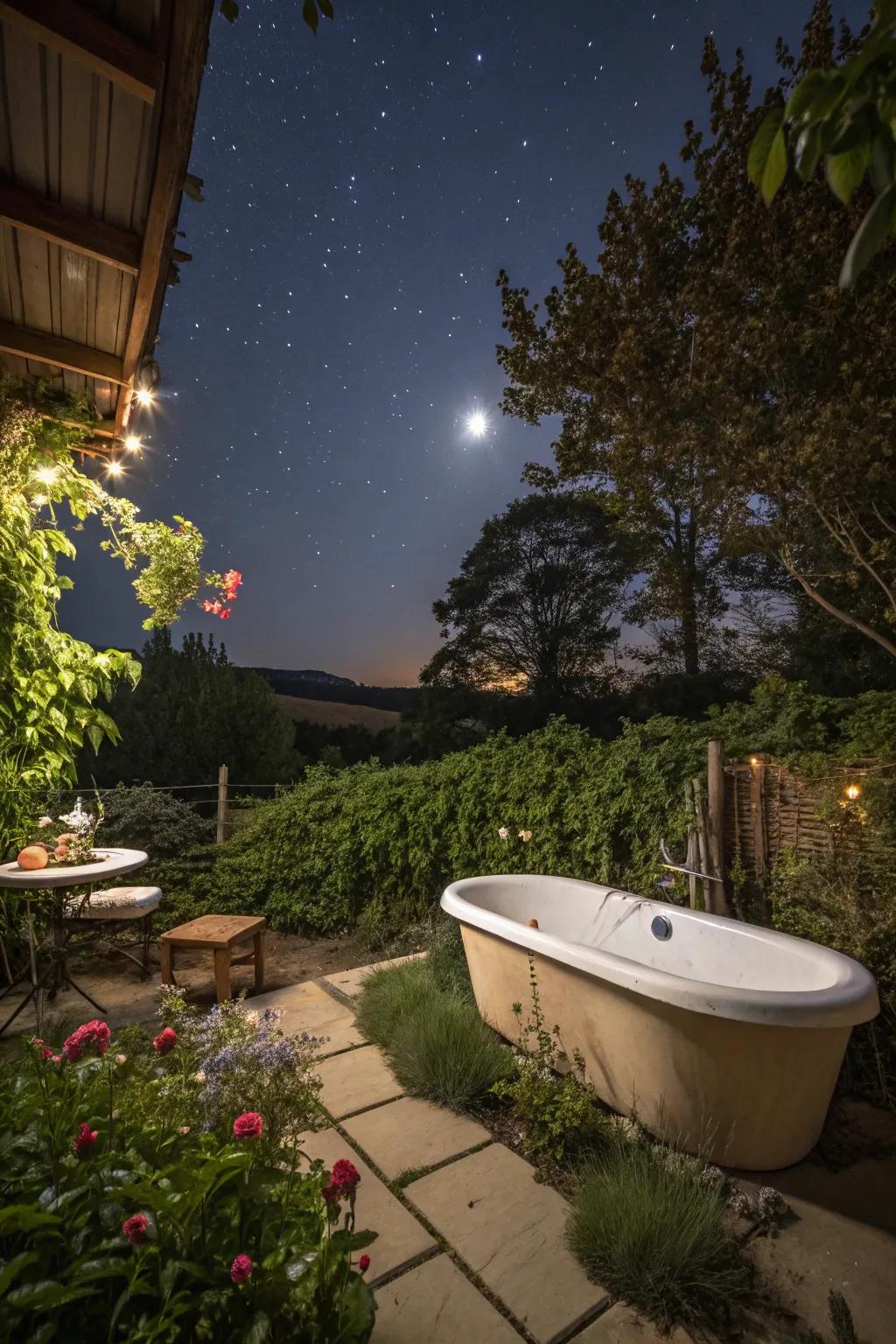 Relish starry twilight soaking by means of your tub beneath expansive skies.