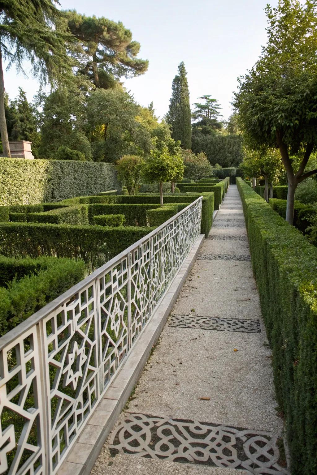 Geometric patterns add a modern flair to walkway borders.