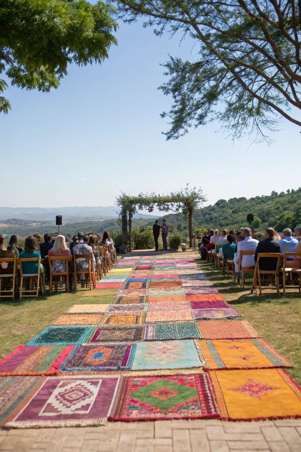 Define spaces using stylish outdoor textile rugs.