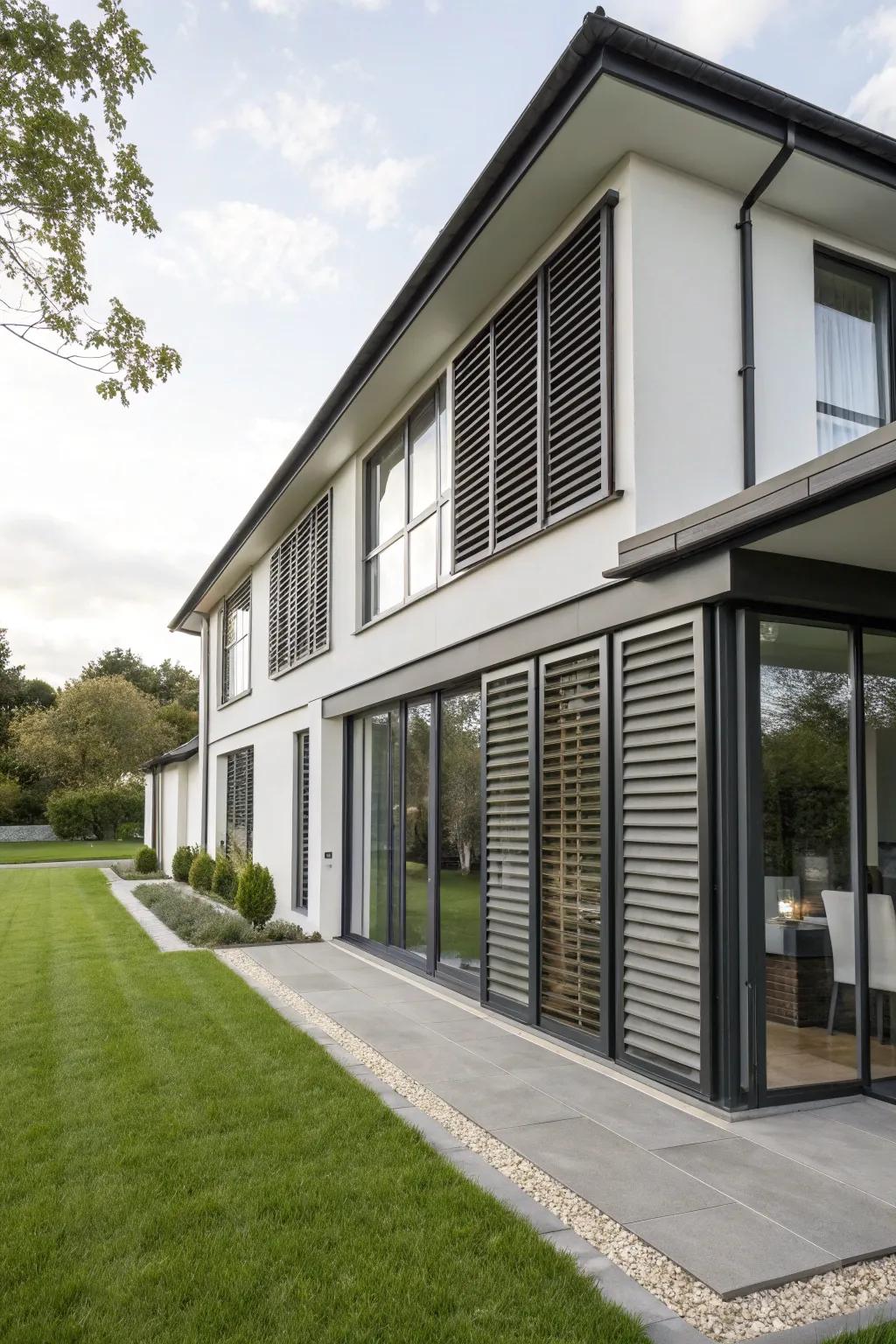 Modern house featuring durable hybrid blinds.