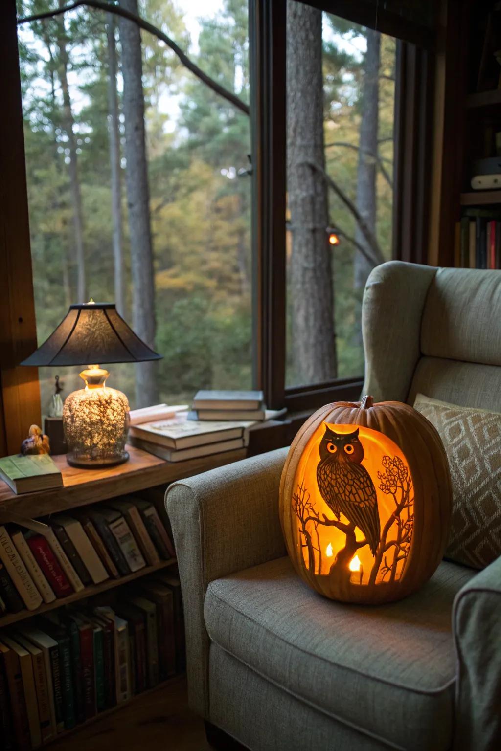 An owl within an enchanted wood animates a scene from a storybook.
