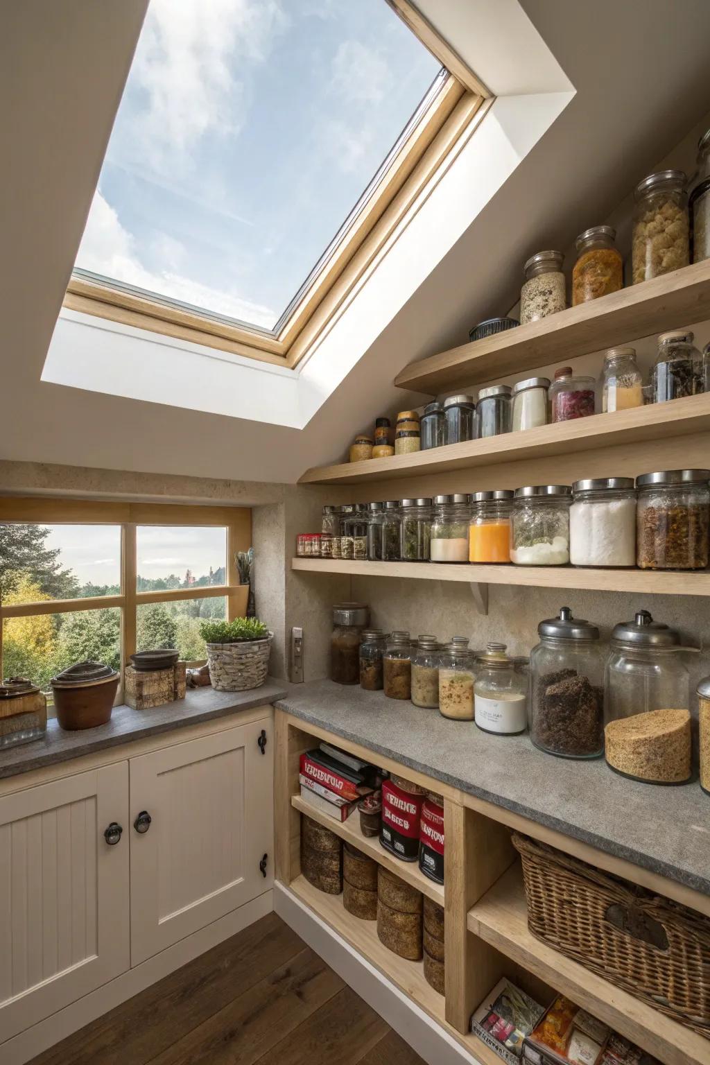 A skylight brings abundant natural light.