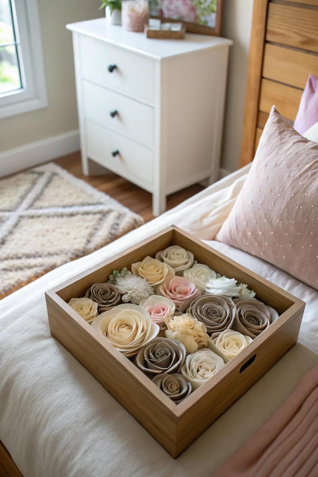 A neutral shadow box offers understated elegance.