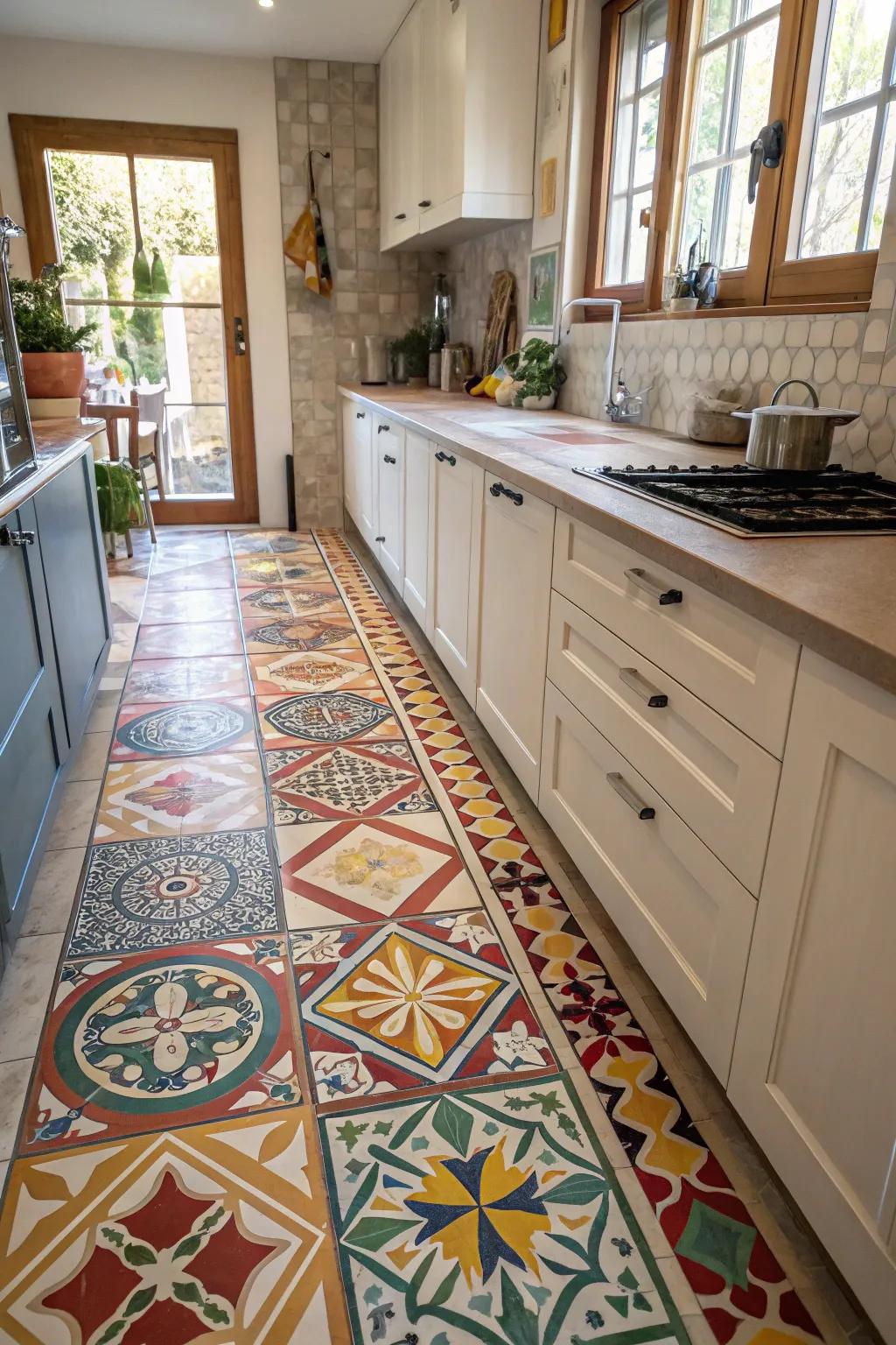 Varied tile patterns add a playful touch.