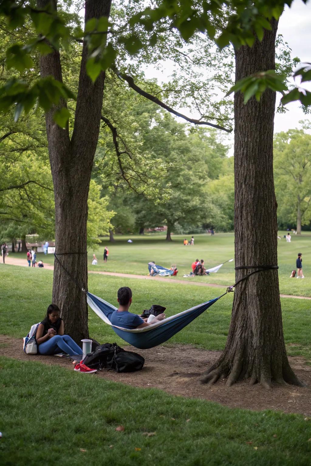 A hammock spot offers a tranquil retreat during the party.