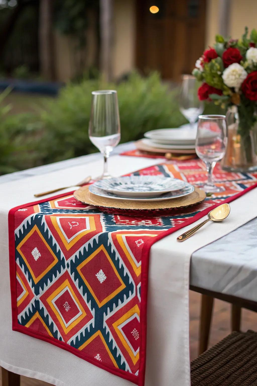 An eye-catching table linen introduces drama to your layout.