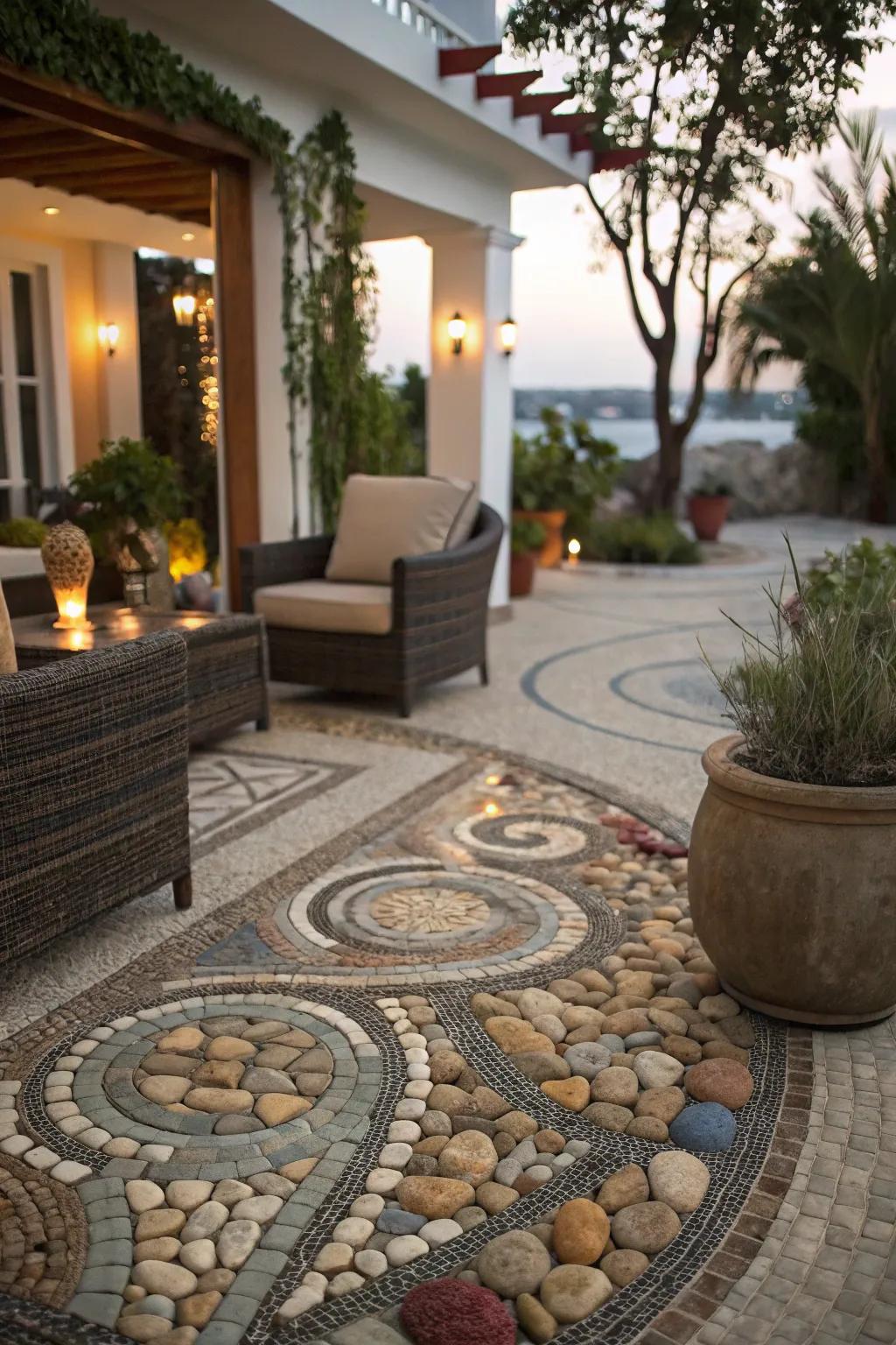 Incorporate artistic flair with pebble mosaic designs.