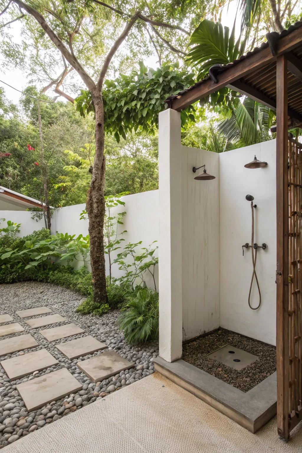 A spa-resembling exterior shower exhibiting authentic charm.