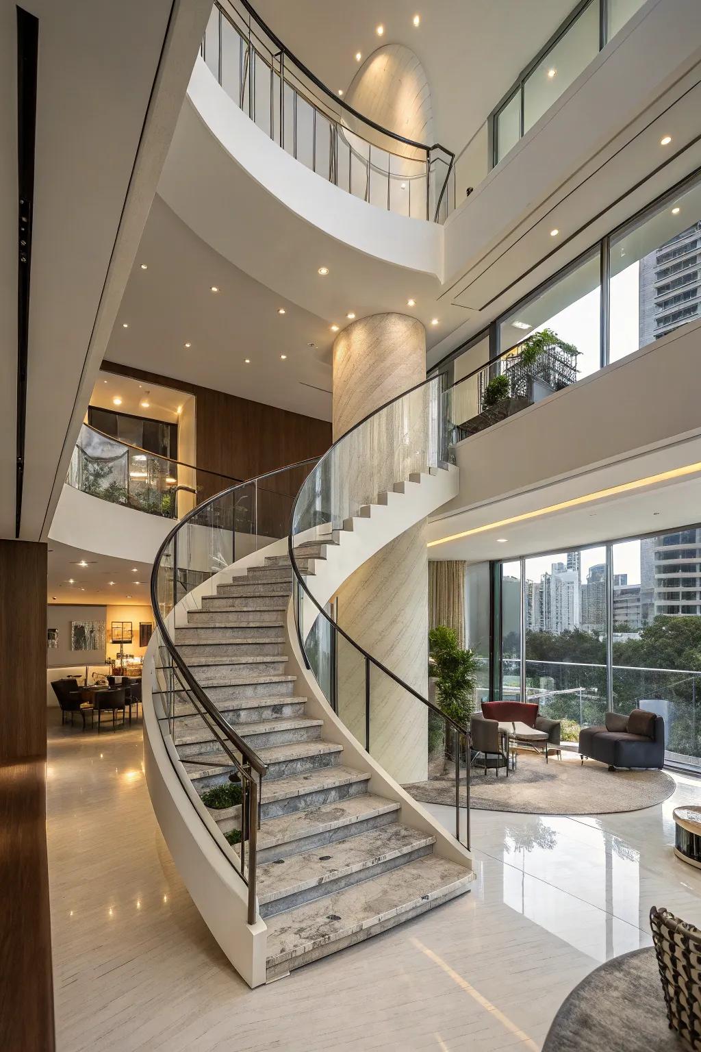 Curved staircases are both useful and beautiful.